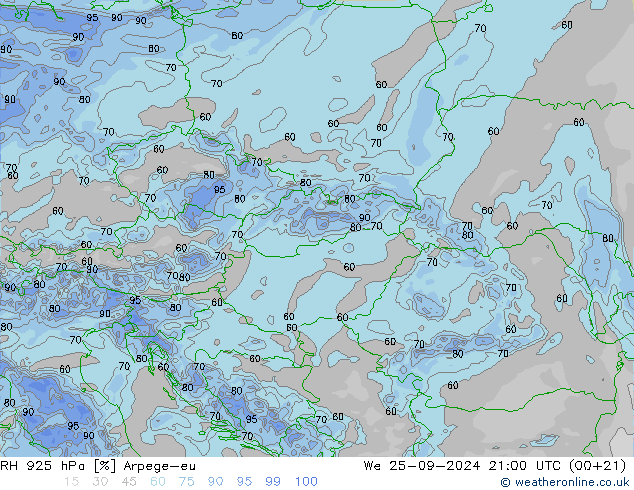 Humidité rel. 925 hPa Arpege-eu mer 25.09.2024 21 UTC