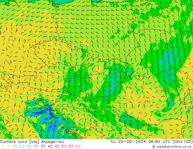 Viento 10 m Arpege-eu dom 29.09.2024 06 UTC