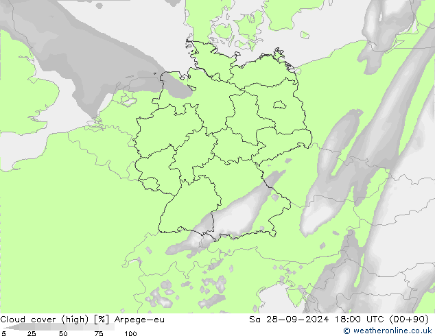 Nubes altas Arpege-eu sáb 28.09.2024 18 UTC