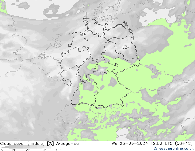 Cloud cover (middle) Arpege-eu We 25.09.2024 12 UTC