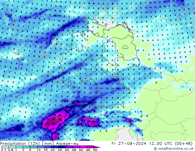 Precipitation (12h) Arpege-eu Fr 27.09.2024 00 UTC