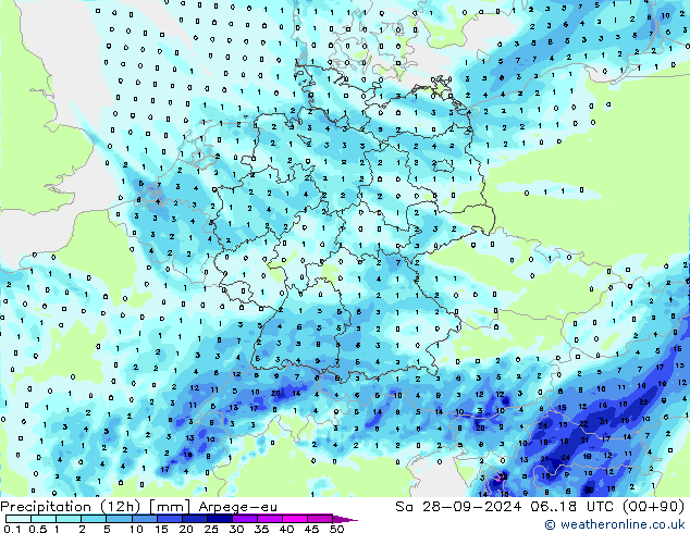 Precipitation (12h) Arpege-eu So 28.09.2024 18 UTC