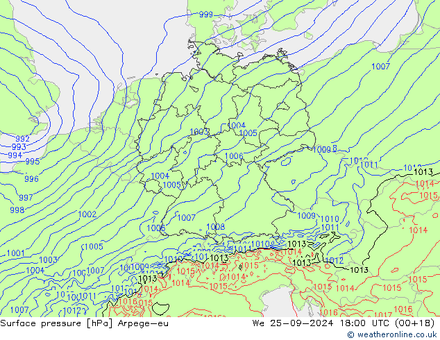 Surface pressure Arpege-eu We 25.09.2024 18 UTC