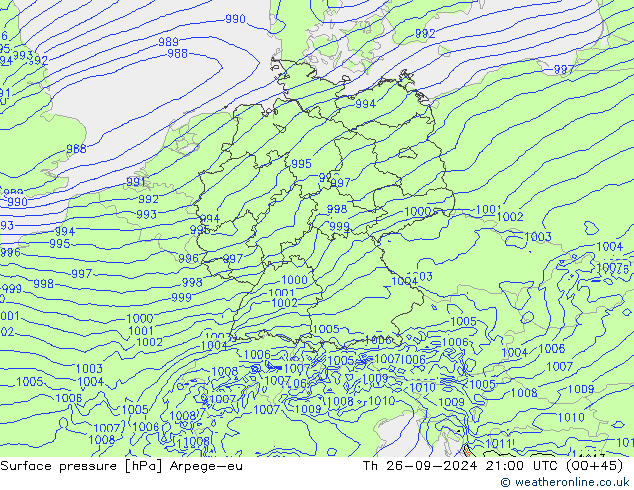 Surface pressure Arpege-eu Th 26.09.2024 21 UTC