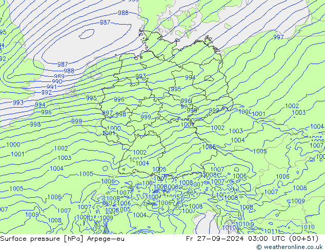 Yer basıncı Arpege-eu Cu 27.09.2024 03 UTC