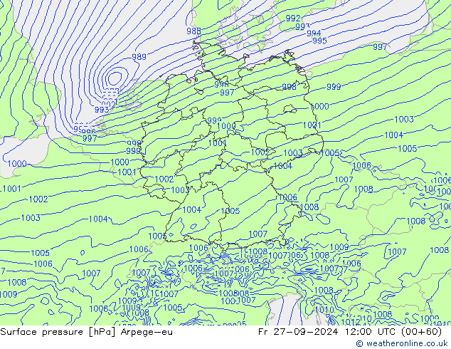 Surface pressure Arpege-eu Fr 27.09.2024 12 UTC