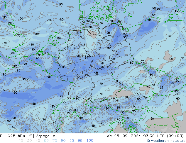 RH 925 hPa Arpege-eu Qua 25.09.2024 03 UTC