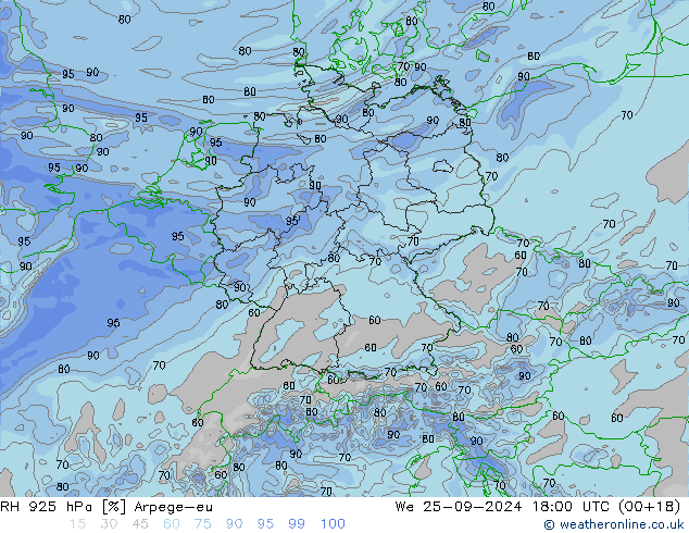 RH 925 hPa Arpege-eu We 25.09.2024 18 UTC