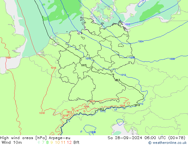 High wind areas Arpege-eu сб 28.09.2024 06 UTC