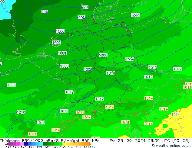 Thck 850-1000 hPa Arpege-eu mer 25.09.2024 06 UTC