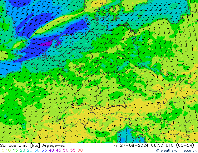 Vent 10 m Arpege-eu ven 27.09.2024 06 UTC