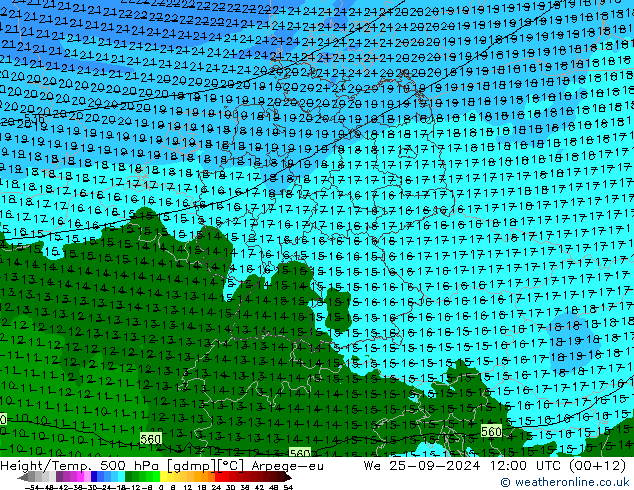 Height/Temp. 500 гПа Arpege-eu ср 25.09.2024 12 UTC