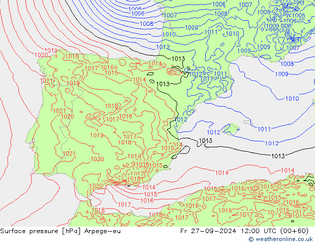 Surface pressure Arpege-eu Fr 27.09.2024 12 UTC