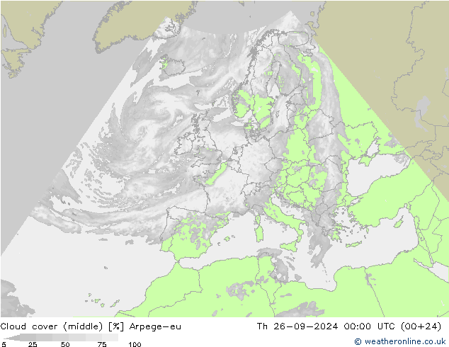 oblačnosti uprostřed Arpege-eu Čt 26.09.2024 00 UTC