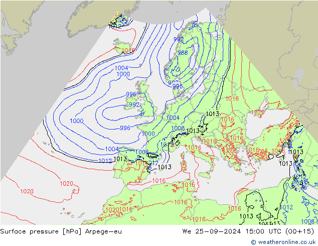 Surface pressure Arpege-eu We 25.09.2024 15 UTC