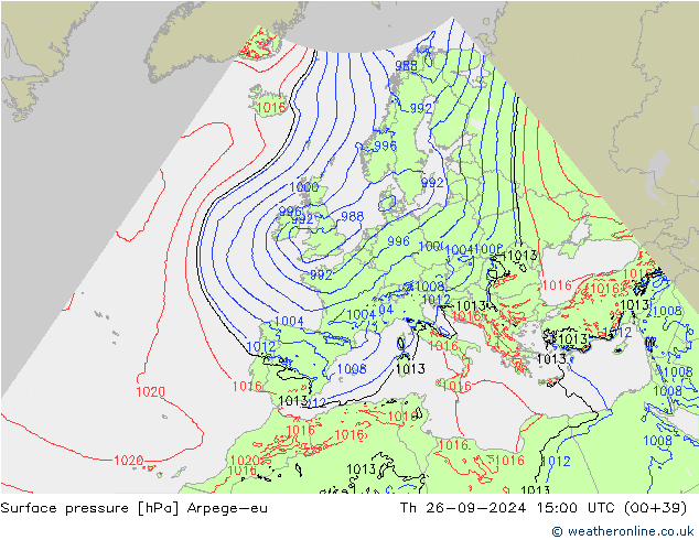 Surface pressure Arpege-eu Th 26.09.2024 15 UTC