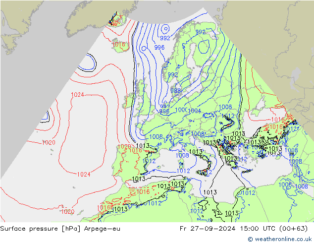 Surface pressure Arpege-eu Fr 27.09.2024 15 UTC