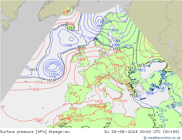 Surface pressure Arpege-eu Su 29.09.2024 00 UTC