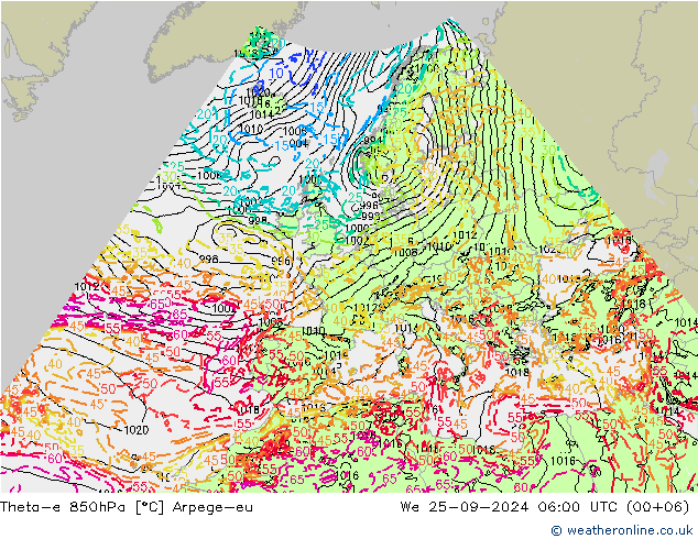 Theta-e 850hPa Arpege-eu  25.09.2024 06 UTC