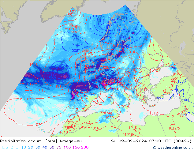 Précipitation accum. Arpege-eu dim 29.09.2024 03 UTC