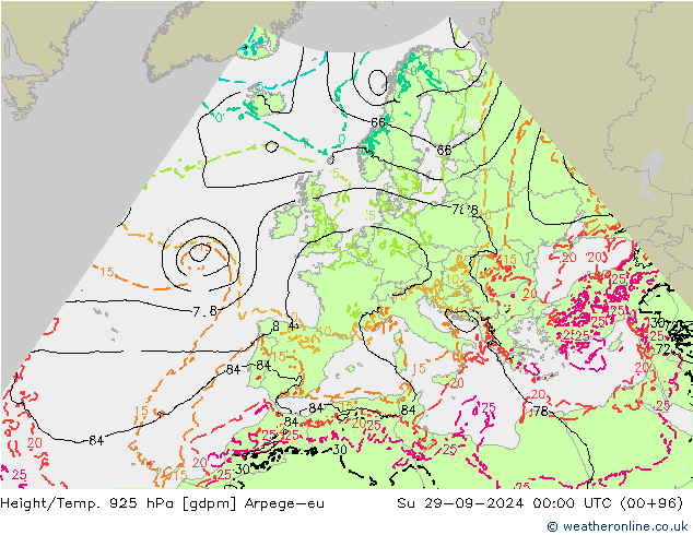 Height/Temp. 925 hPa Arpege-eu dom 29.09.2024 00 UTC