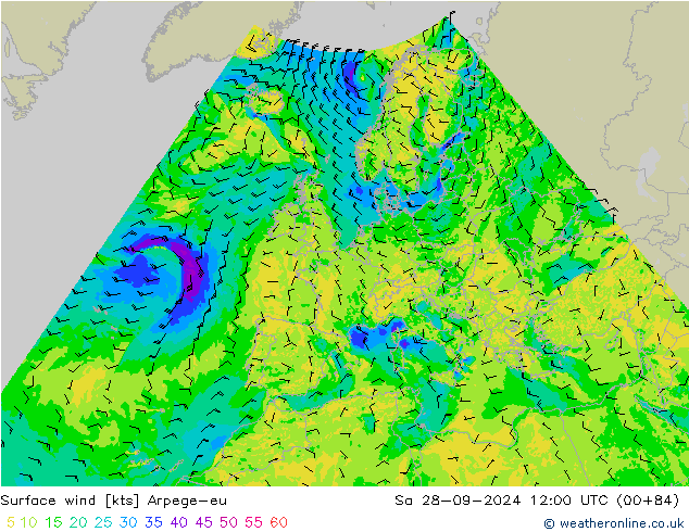 Surface wind Arpege-eu Sa 28.09.2024 12 UTC