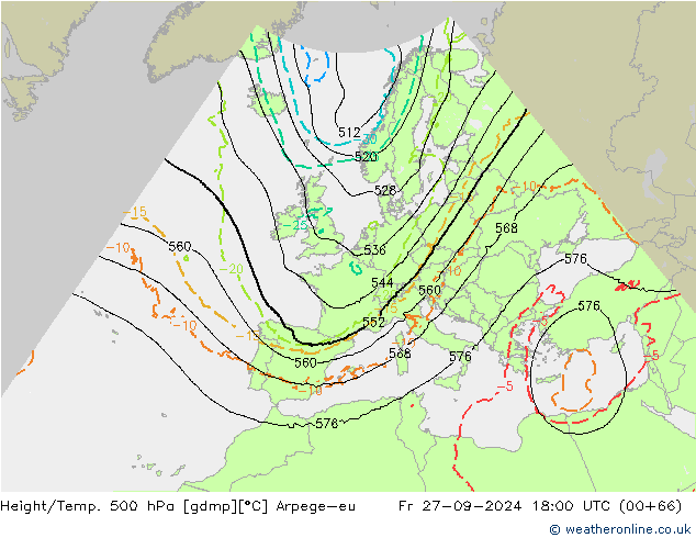 Geop./Temp. 500 hPa Arpege-eu vie 27.09.2024 18 UTC