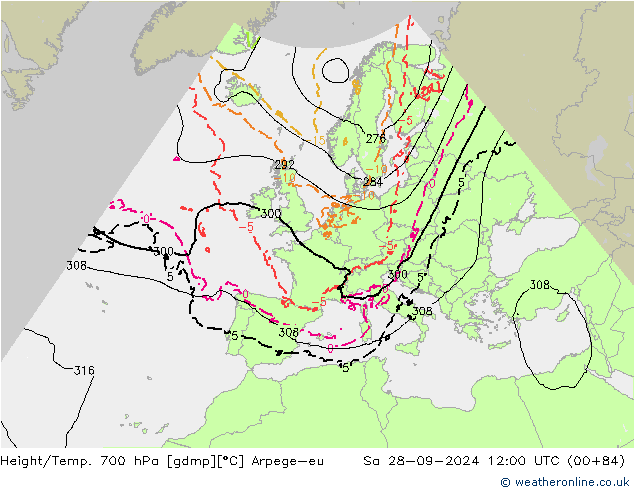 Height/Temp. 700 hPa Arpege-eu So 28.09.2024 12 UTC