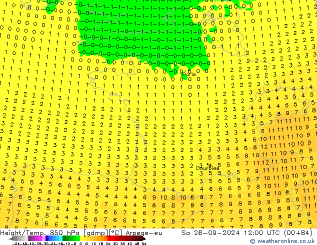 Height/Temp. 850 hPa Arpege-eu Sa 28.09.2024 12 UTC