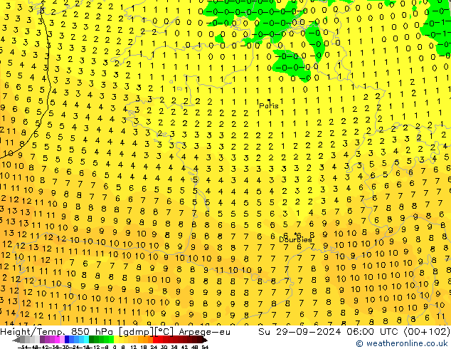 Height/Temp. 850 hPa Arpege-eu  29.09.2024 06 UTC