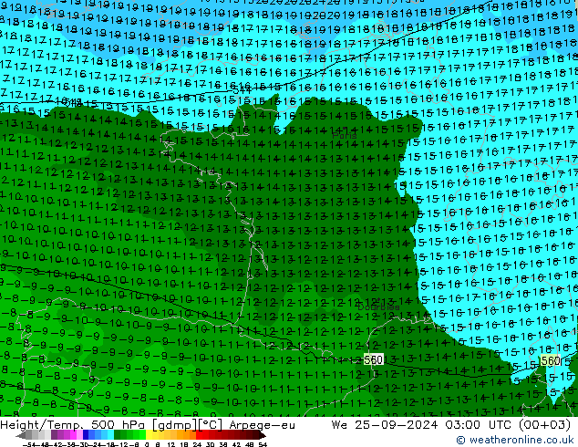 Height/Temp. 500 hPa Arpege-eu Mi 25.09.2024 03 UTC