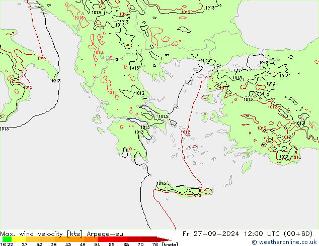 Max. wind velocity Arpege-eu Sex 27.09.2024 12 UTC