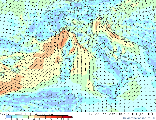 wiatr 10 m (bft) Arpege-eu pt. 27.09.2024 00 UTC