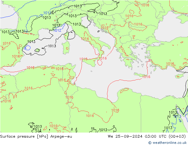 Pressione al suolo Arpege-eu mer 25.09.2024 03 UTC