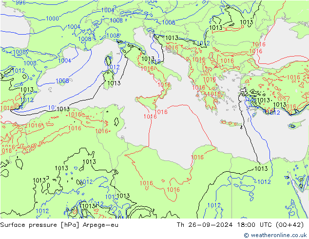 приземное давление Arpege-eu чт 26.09.2024 18 UTC