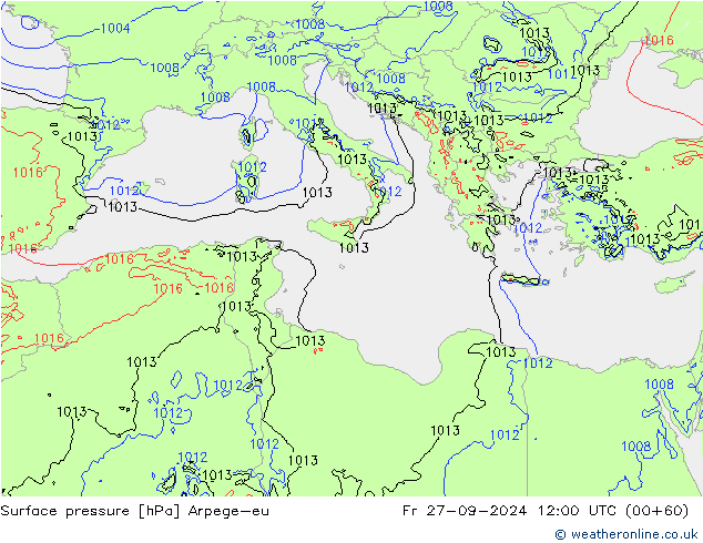 Pressione al suolo Arpege-eu ven 27.09.2024 12 UTC