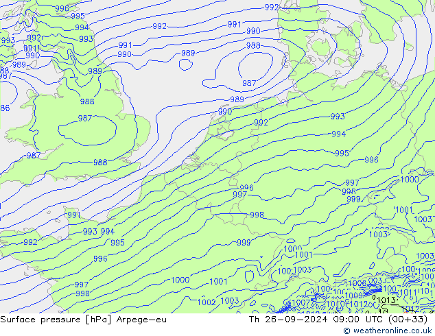 Surface pressure Arpege-eu Th 26.09.2024 09 UTC