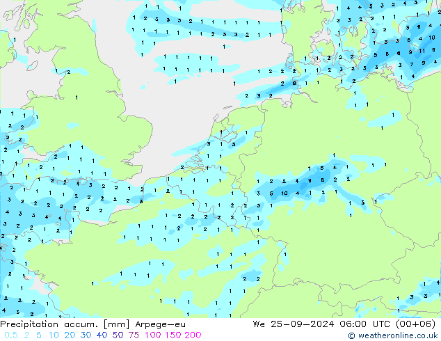 Precipitation accum. Arpege-eu We 25.09.2024 06 UTC