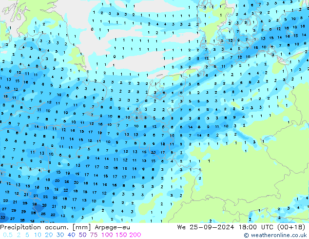 Precipitation accum. Arpege-eu Qua 25.09.2024 18 UTC