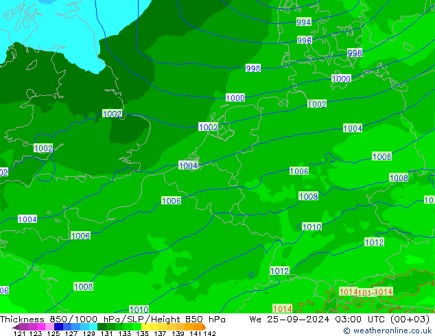 Thck 850-1000 hPa Arpege-eu We 25.09.2024 03 UTC