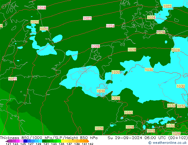 Thck 850-1000 hPa Arpege-eu Su 29.09.2024 06 UTC