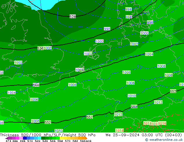 Dikte 500-1000hPa Arpege-eu wo 25.09.2024 03 UTC