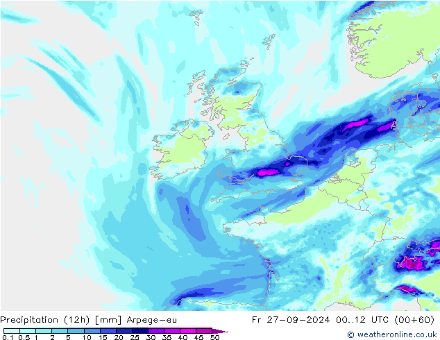 Precipitation (12h) Arpege-eu Fr 27.09.2024 12 UTC