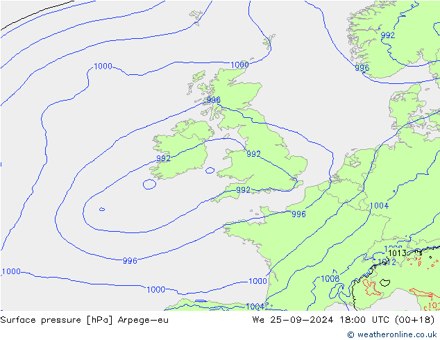 Surface pressure Arpege-eu We 25.09.2024 18 UTC