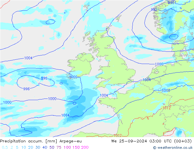 Toplam Yağış Arpege-eu Çar 25.09.2024 03 UTC