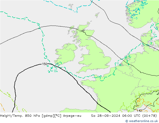 Height/Temp. 850 hPa Arpege-eu  28.09.2024 06 UTC