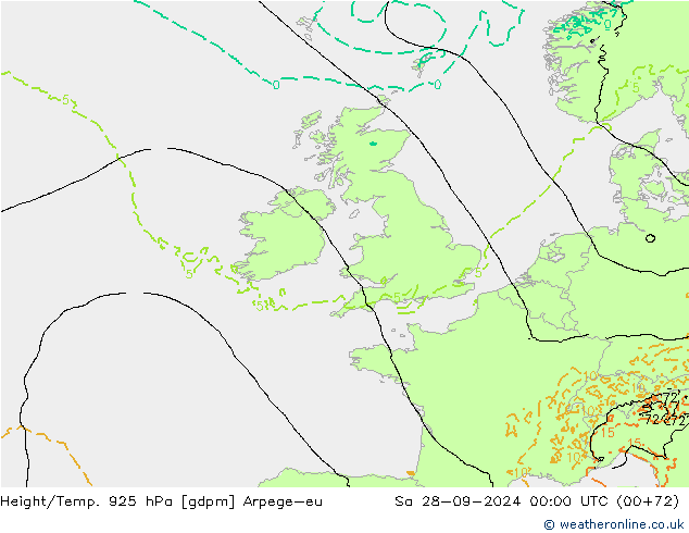 Height/Temp. 925 hPa Arpege-eu Sáb 28.09.2024 00 UTC