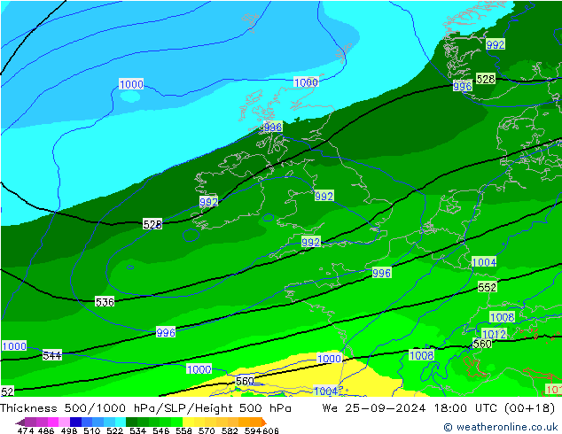 Thck 500-1000hPa Arpege-eu mer 25.09.2024 18 UTC