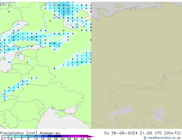 precipitação Arpege-eu Sáb 28.09.2024 00 UTC