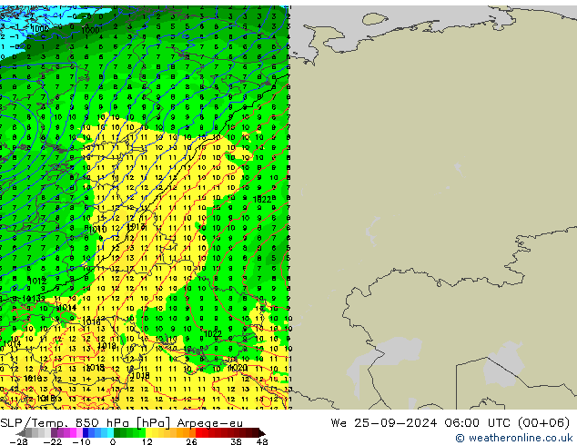 SLP/Temp. 850 hPa Arpege-eu Mi 25.09.2024 06 UTC